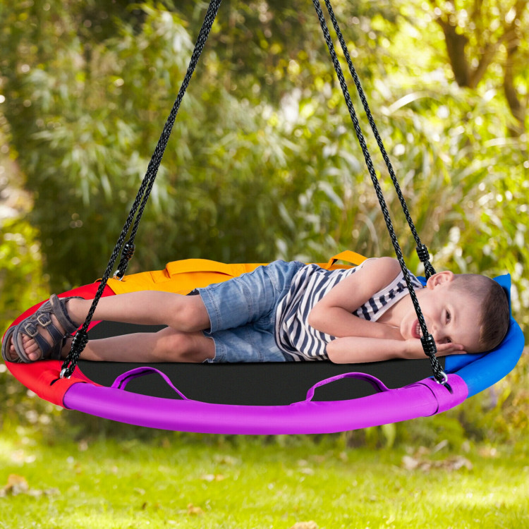 40 inch Saucer Tree Outdoor Round Platform Swing with Pillow and Handle-MulticolorCostway Gallery View 6 of 11