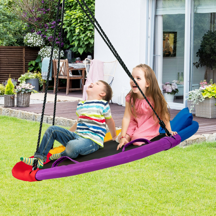 40 inch Saucer Tree Outdoor Round Platform Swing with Pillow and Handle-MulticolorCostway Gallery View 1 of 11