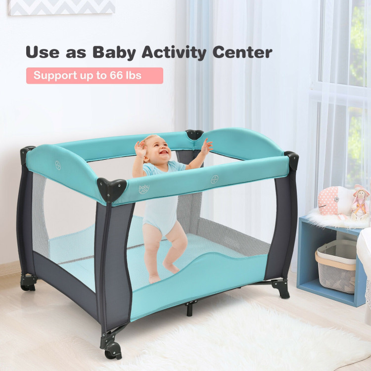 3-in-1 Baby Playard Portable Infant Nursery Center with Music Box-GreenCostway Gallery View 8 of 13