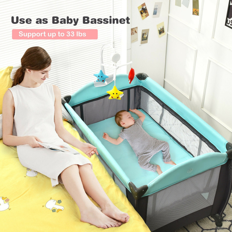 3-in-1 Baby Playard Portable Infant Nursery Center with Music Box-GreenCostway Gallery View 7 of 13