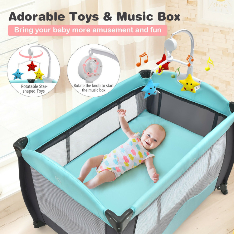 3-in-1 Baby Playard Portable Infant Nursery Center with Music Box-GreenCostway Gallery View 9 of 13