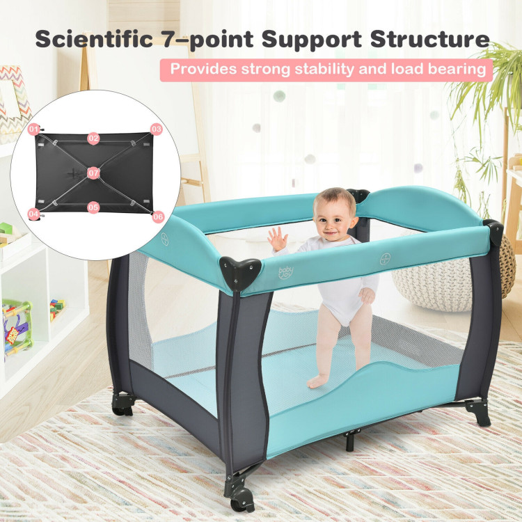 3-in-1 Baby Playard Portable Infant Nursery Center with Music Box-GreenCostway Gallery View 10 of 13