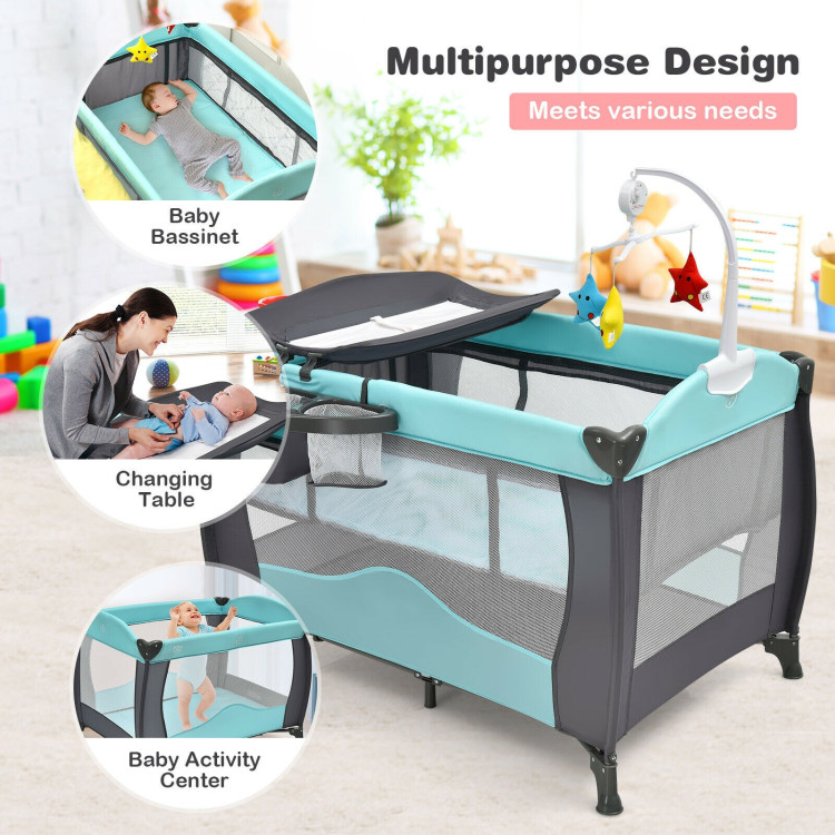 3-in-1 Baby Playard Portable Infant Nursery Center with Music Box-GreenCostway Gallery View 3 of 13