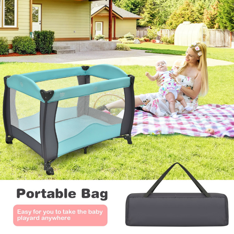 3-in-1 Baby Playard Portable Infant Nursery Center with Music Box-GreenCostway Gallery View 11 of 13