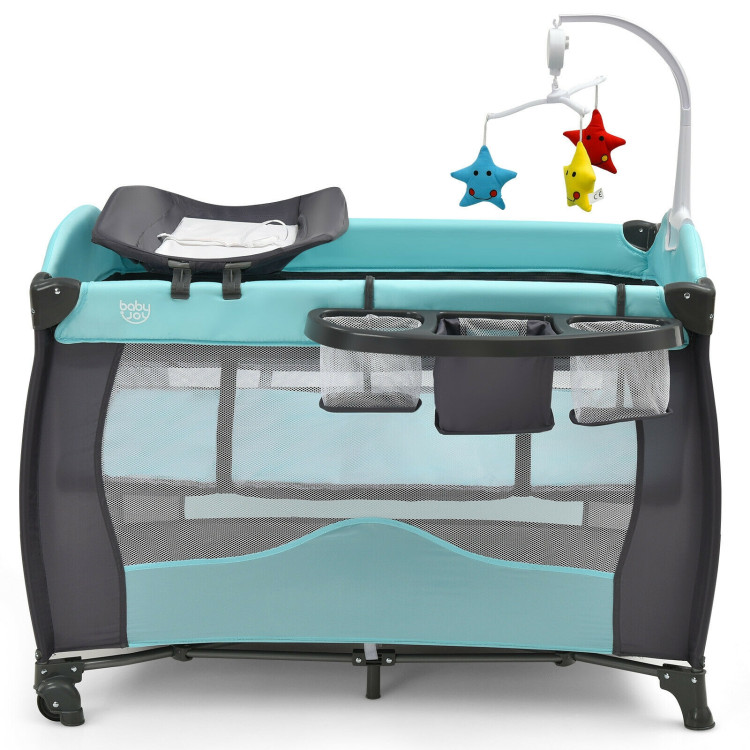 3-in-1 Baby Playard Portable Infant Nursery Center with Music Box-GreenCostway Gallery View 4 of 13