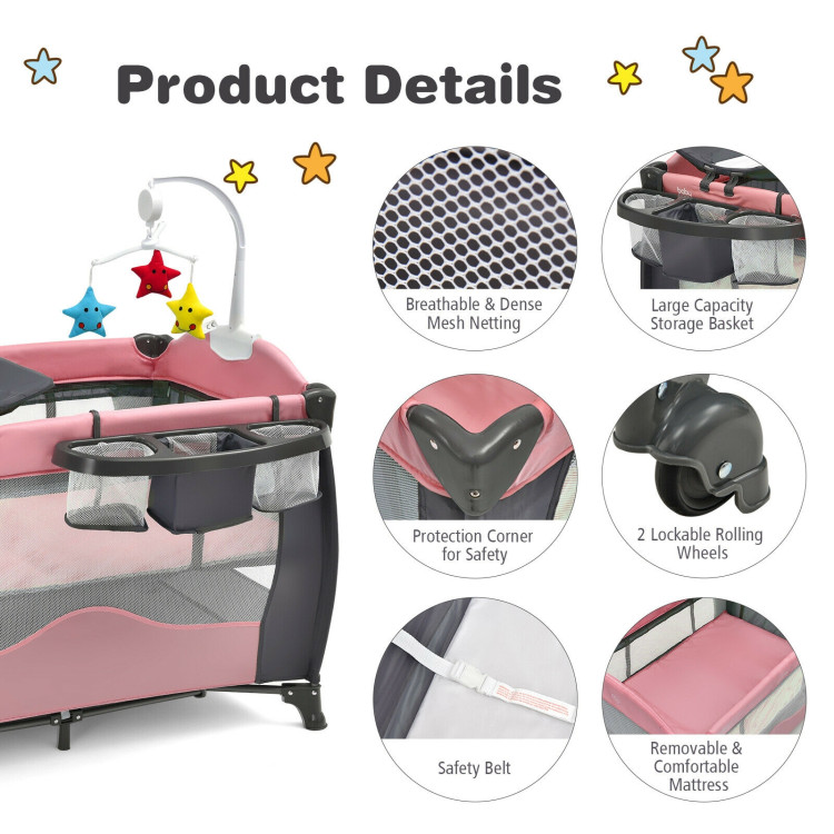 3 in 1 Baby Playard Portable Infant Nursery Center with Music Box - Costway