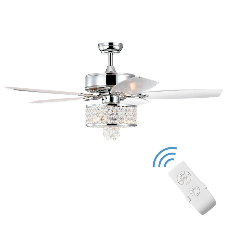 50 Inch Electric Crystal Ceiling Fan with Light Adjustable Speed Remote Control-SilverCostway Gallery View 8 of 12