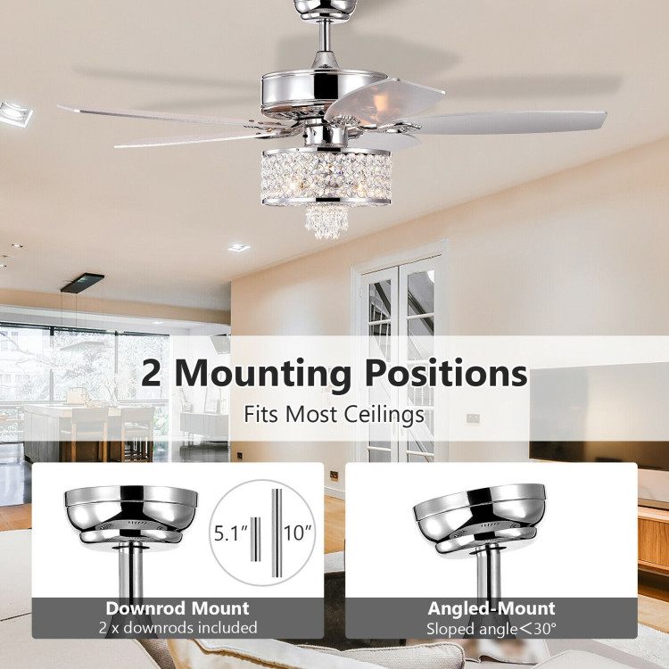 50 Inch Electric Crystal Ceiling Fan with Light Adjustable Speed Remote Control-SilverCostway Gallery View 2 of 12