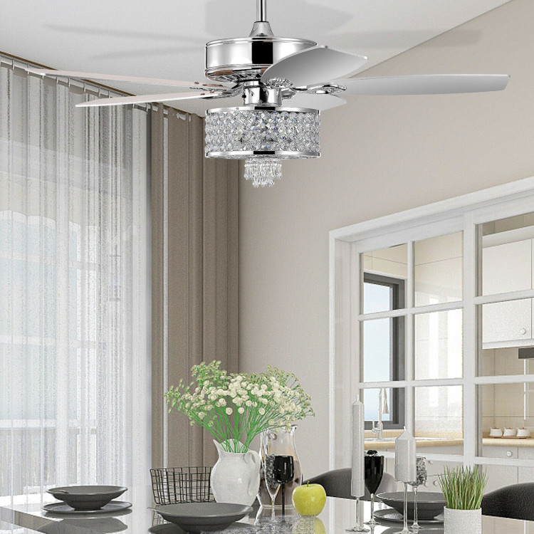 50 Inch Electric Crystal Ceiling Fan with Light Adjustable Speed Remote Control-SilverCostway Gallery View 7 of 12