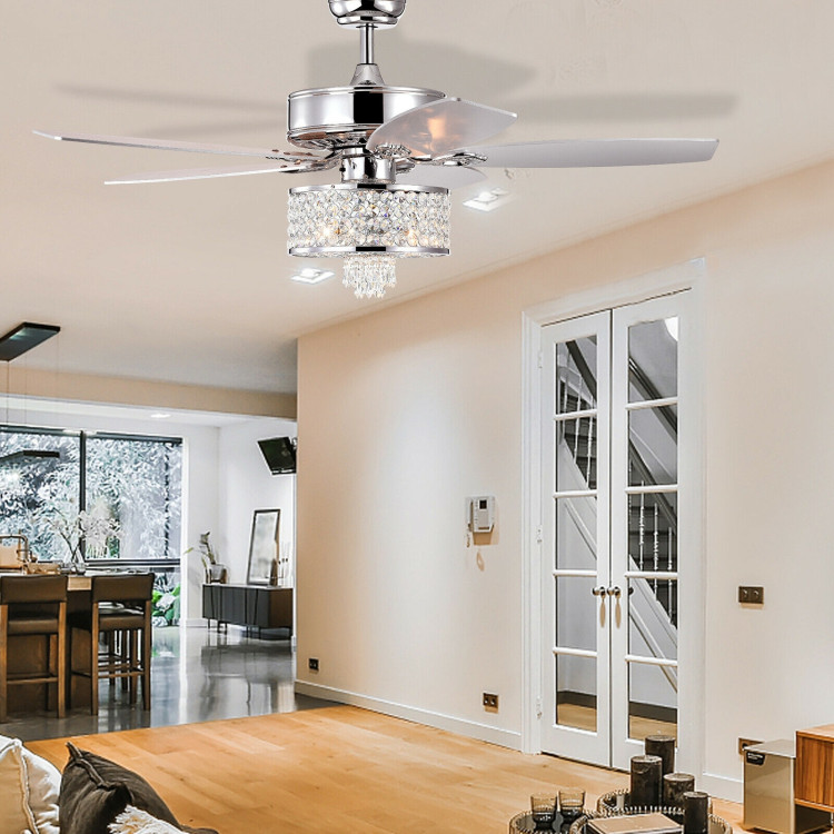50 Inch Electric Crystal Ceiling Fan with Light Adjustable Speed Remote Control-SilverCostway Gallery View 6 of 12