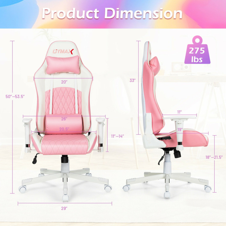 Ergonomic High Back Computer Desk Chair with Headrest and Lumbar Support-PinkCostway Gallery View 5 of 11