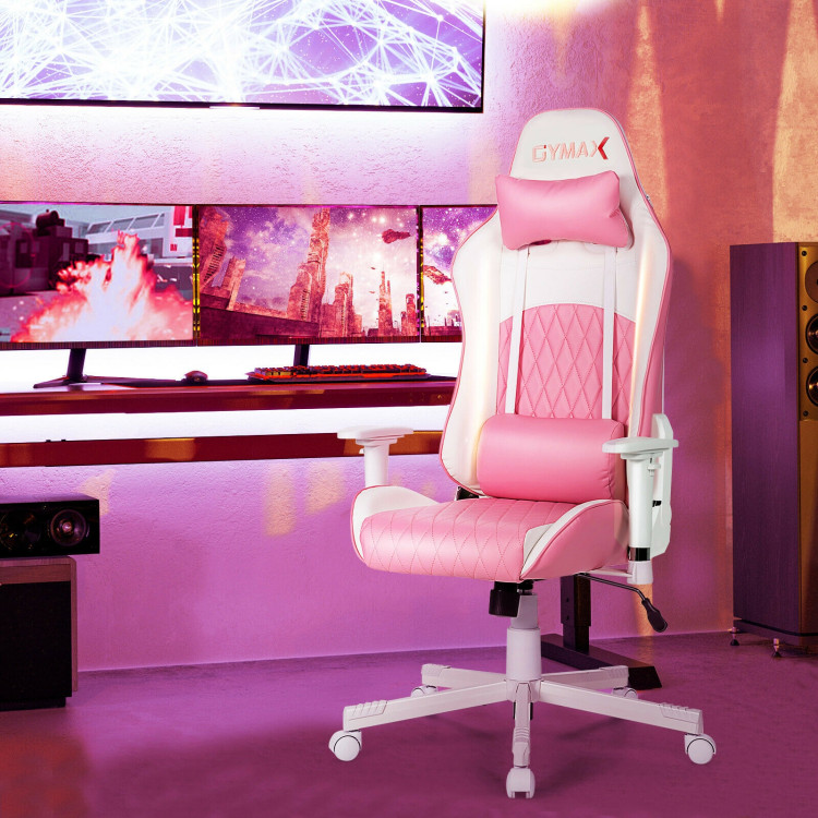 Ergonomic High Back Computer Desk Chair with Headrest and Lumbar Support-PinkCostway Gallery View 7 of 11