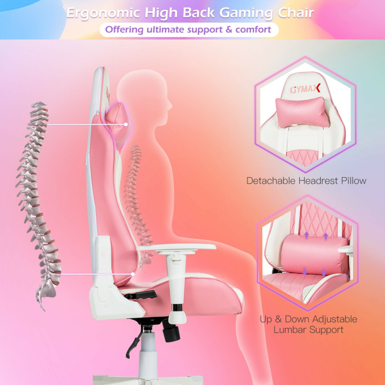 Ergonomic High Back Computer Desk Chair with Headrest and Lumbar Support-PinkCostway Gallery View 3 of 11