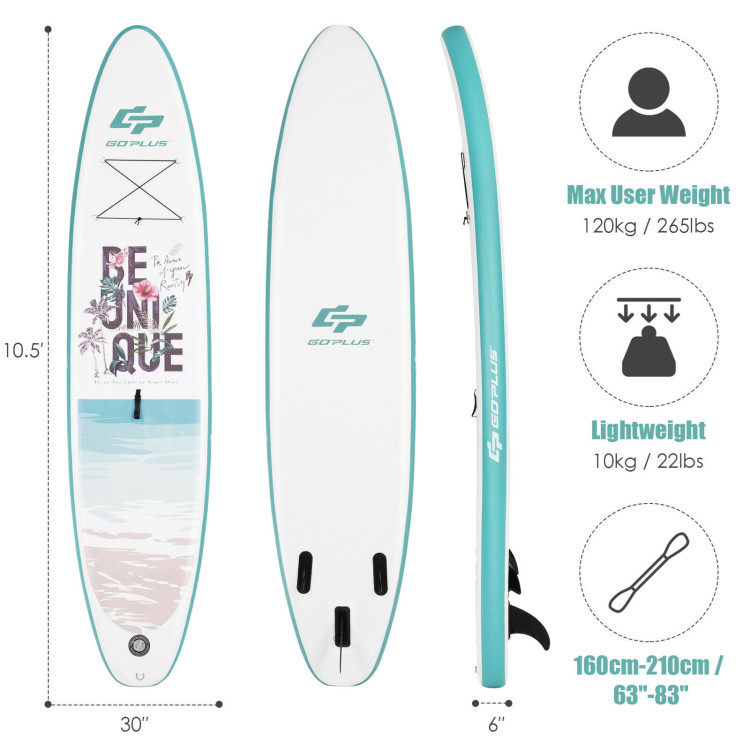 10.5 ft Inflatable Stand Up Paddle Board Surfboard with Aluminum Paddle Pump-10.5 ftCostway Gallery View 5 of 12