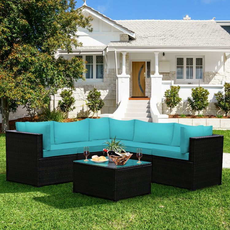 6 Pieces Patio Furniture Sofa Set with Cushions for Outdoor-TurquoiseCostway Gallery View 6 of 12