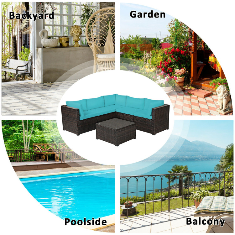 6 Pieces Patio Furniture Sofa Set with Cushions for Outdoor-TurquoiseCostway Gallery View 5 of 12
