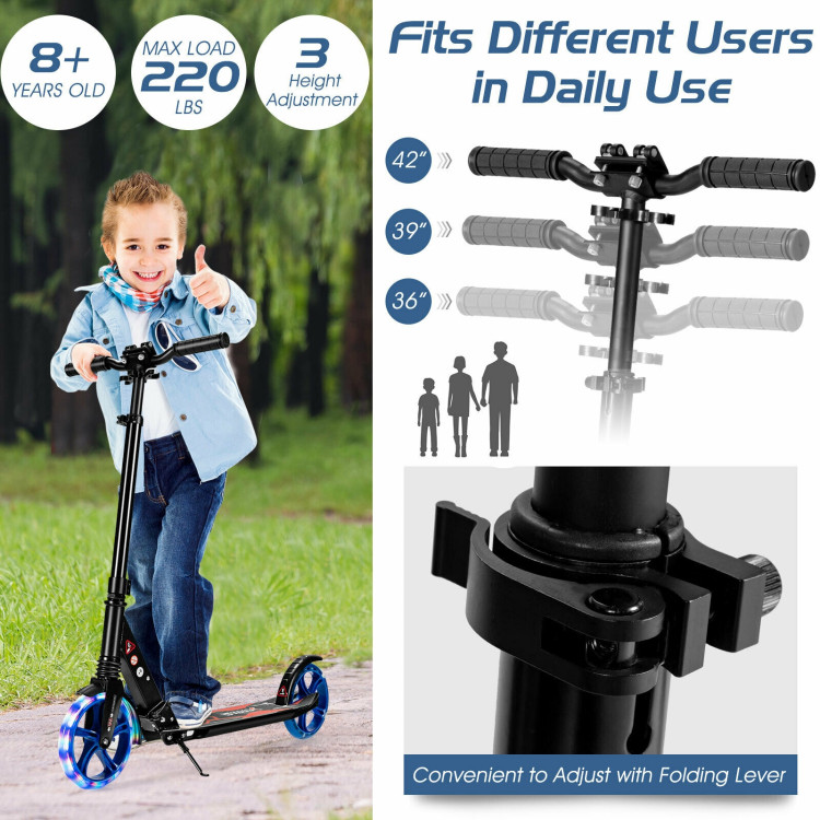 Aluminum Folding Kick Scooter with LED Wheels for Adults and Kids-BlackCostway Gallery View 2 of 13