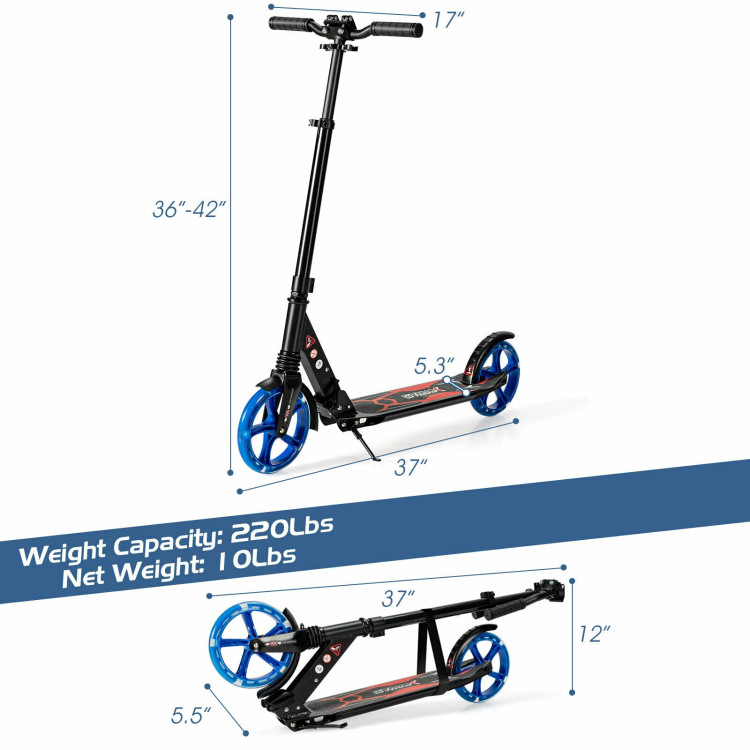 Aluminum Folding Kick Scooter with LED Wheels for Adults and Kids-BlackCostway Gallery View 4 of 13
