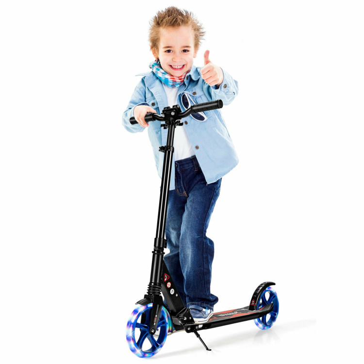 Aluminum Folding Kick Scooter with LED Wheels for Adults and Kids-BlackCostway Gallery View 8 of 13