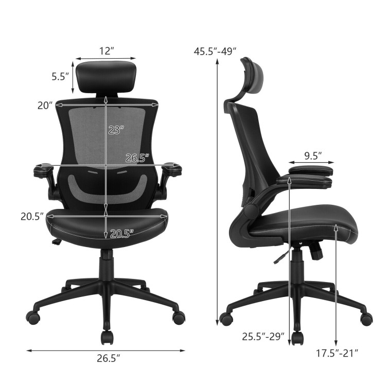 High-Back Executive Chair with Adjustable Lumbar Support and Headrest-BlackCostway Gallery View 5 of 12
