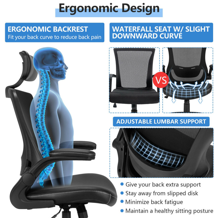 High-Back Executive Chair with Adjustable Lumbar Support and Headrest-BlackCostway Gallery View 6 of 12