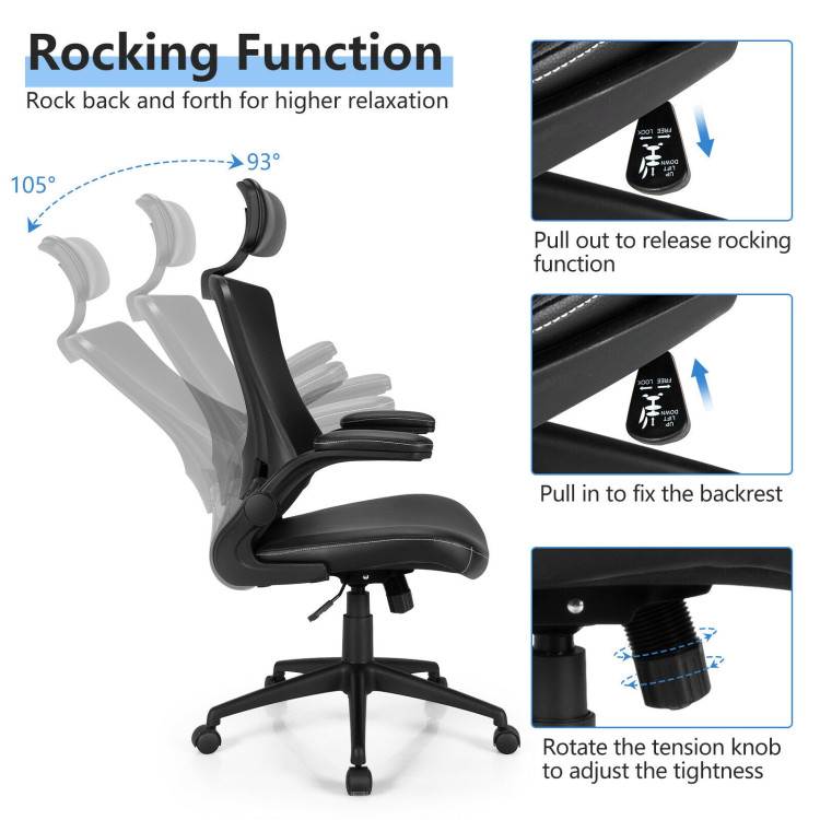 High-Back Executive Chair with Adjustable Lumbar Support and Headrest-BlackCostway Gallery View 11 of 12