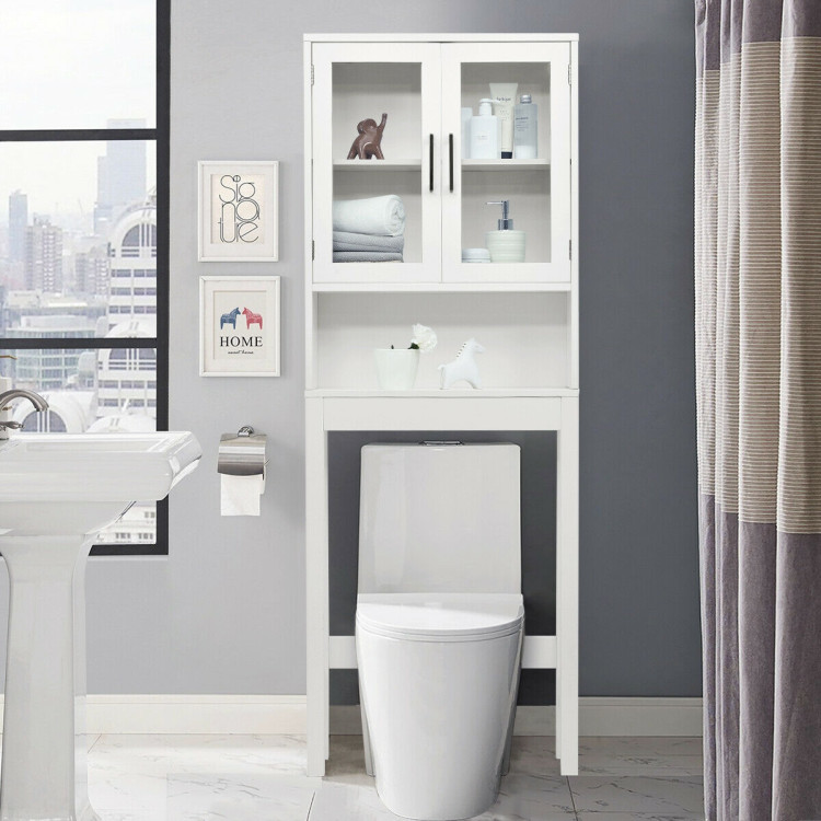 Over the Toilet Storage Cabinet Bathroom Space Saver with Tempered Glass DoorCostway Gallery View 1 of 12