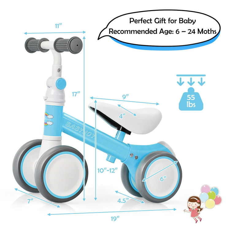 Baby Balance Bike with Adjustable seat and Handlebar for 6 - 24 Months-BlueCostway Gallery View 5 of 11