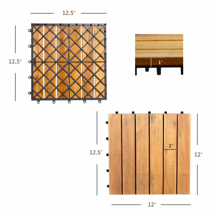 27 Pieces Acacia Wood Interlocking Patio Deck TileCostway Gallery View 4 of 12