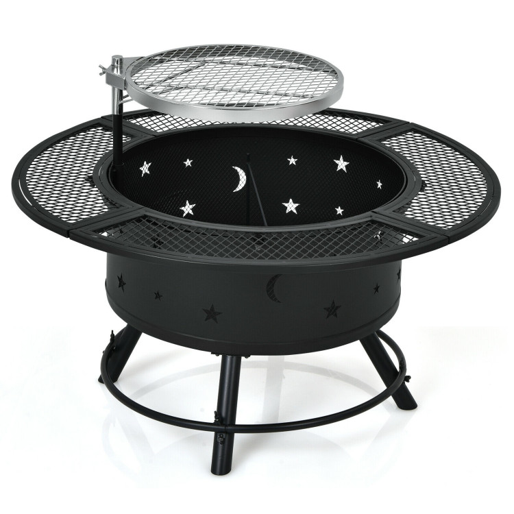 32-Inch Outdoor Wood Burning Fire Pit with 360°Swivel BBQ Grate - Gallery View 1 of 10