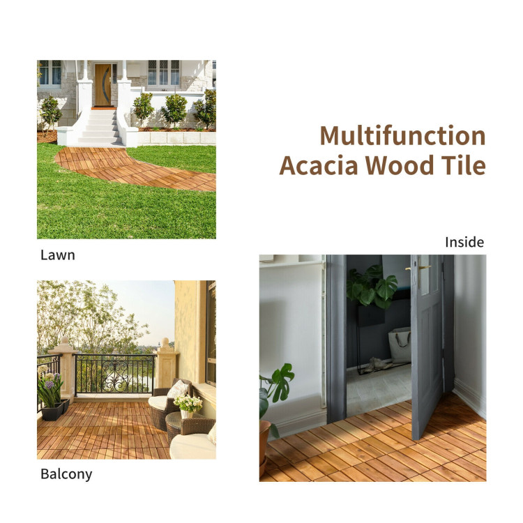 27 Pieces Acacia Wood Interlocking Patio Deck TileCostway Gallery View 8 of 12