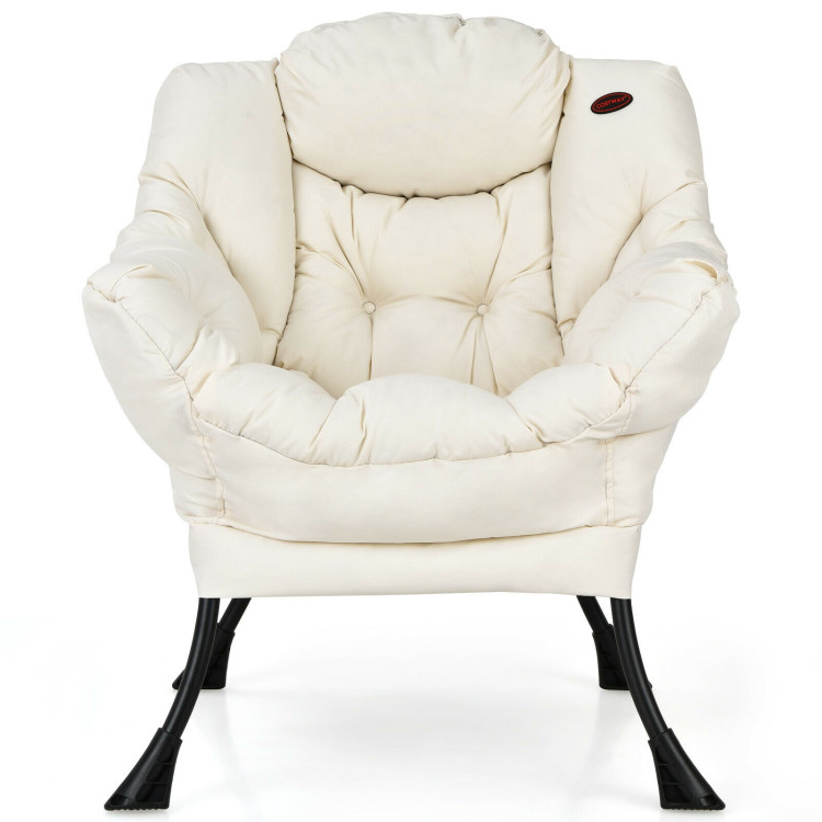 Modern Polyester Fabric Lazy Chair with Steel Frame and Side Pocket-BeigeCostway Gallery View 8 of 12