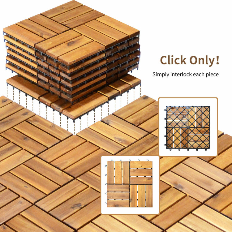 27 Pieces Acacia Wood Interlocking Patio Deck TileCostway Gallery View 5 of 12