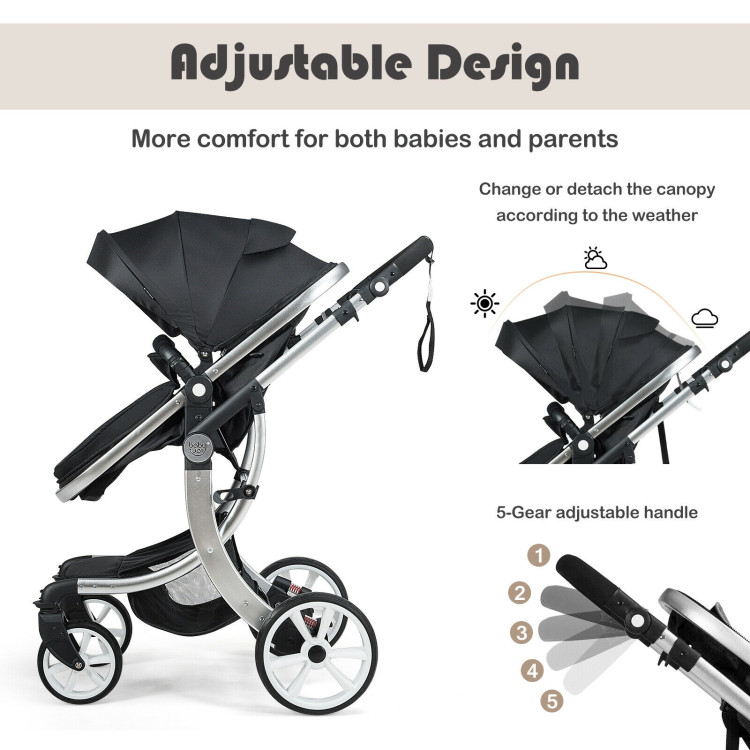 Folding Aluminum Infant Reversible Stroller with Diaper Bag-BlackCostway Gallery View 5 of 10