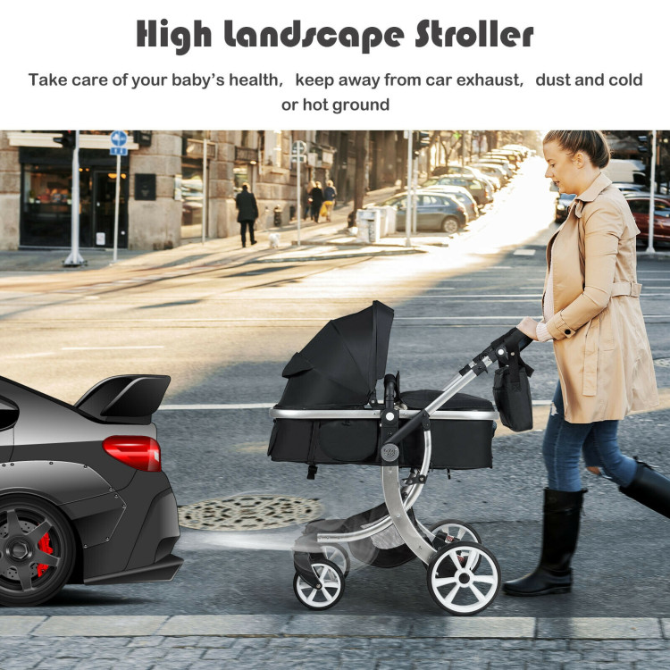 Folding Aluminum Infant Reversible Stroller with Diaper Bag-BlackCostway Gallery View 6 of 10