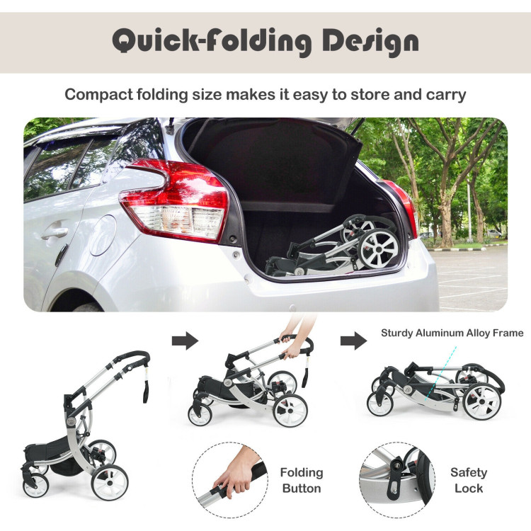 Folding Aluminum Infant Reversible Stroller with Diaper Bag-BlackCostway Gallery View 2 of 10
