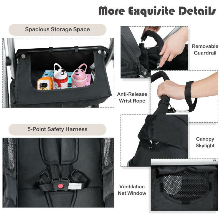 Folding Aluminum Infant Reversible Stroller with Diaper Bag-BlackCostway Gallery View 9 of 10