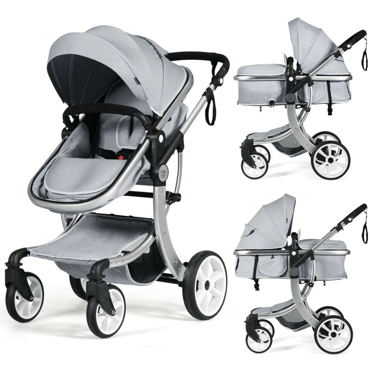 Folding Aluminum Infant Reversible Stroller with Diaper Bag-GrayCostway Gallery View 3 of 10