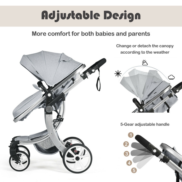 Folding Aluminum Infant Reversible Stroller with Diaper Bag-GrayCostway Gallery View 5 of 10