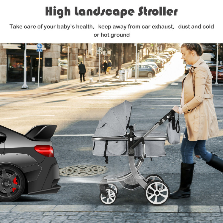 Folding Aluminum Infant Reversible Stroller with Diaper Bag-GrayCostway Gallery View 6 of 10