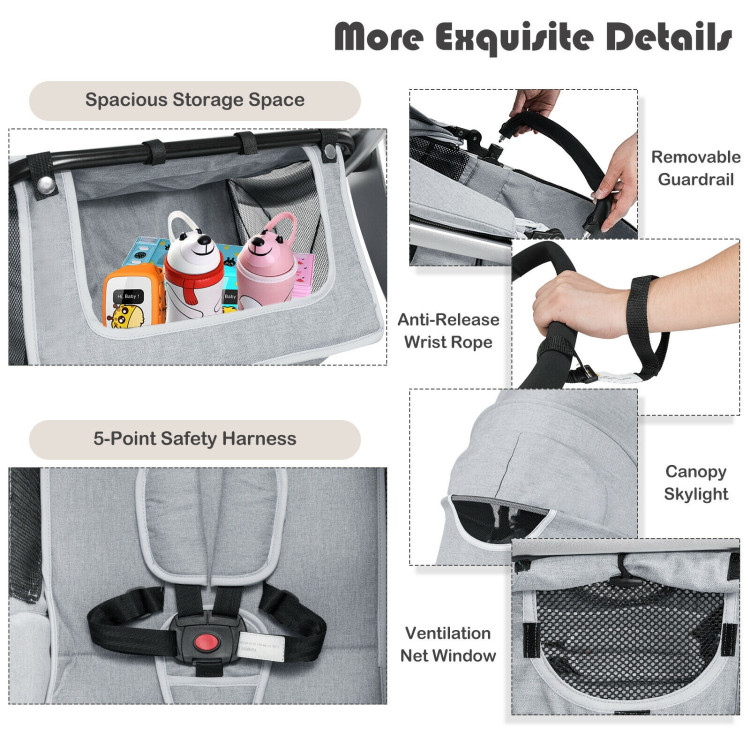 Folding Aluminum Infant Reversible Stroller with Diaper Bag-GrayCostway Gallery View 10 of 10