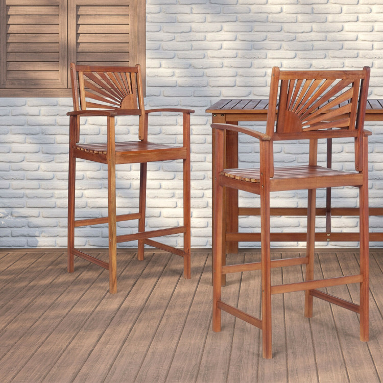 2 Pieces Outdoor Acacia Wood Bar Chairs with Sunflower Backrest and ArmrestsCostway Gallery View 1 of 12