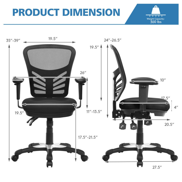 Ergonomic Mesh Office Chair with Adjustable Back Height and Armrests-BlackCostway Gallery View 4 of 12