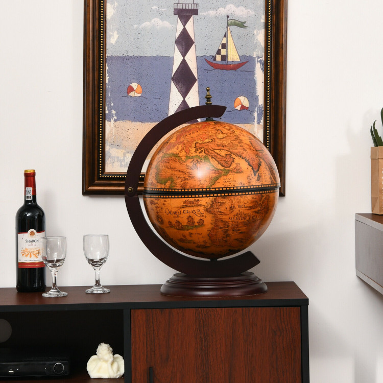 19 Inch 16th Century Nautical Map Tabletop Globe Wine Cabinet-BrownCostway Gallery View 6 of 12