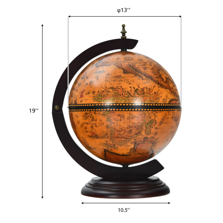 19 Inch 16th Century Nautical Map Tabletop Globe Wine Cabinet-BrownCostway Gallery View 4 of 12