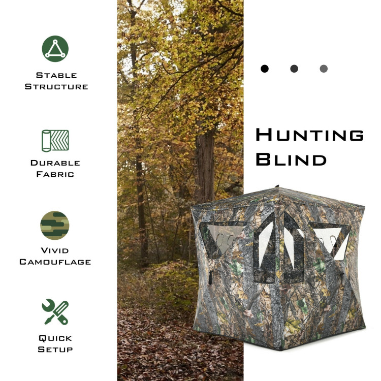 3 Person Portable Hunting Blind Pop-Up Ground Tent with Gun Ports and Carrying BagCostway Gallery View 3 of 12