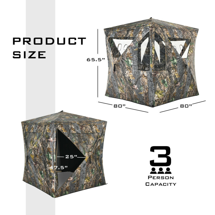 3 Person Portable Hunting Blind Pop-Up Ground Tent with Gun Ports and Carrying BagCostway Gallery View 4 of 12