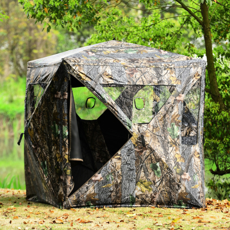 3 Person Portable Hunting Blind Pop-Up Ground Tent with Gun Ports and Carrying BagCostway Gallery View 6 of 12