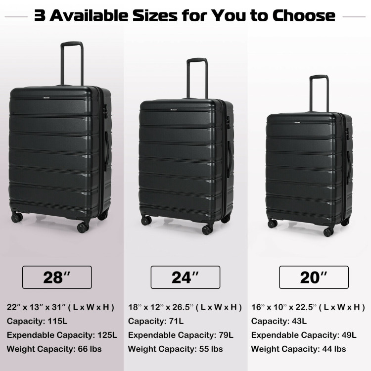 3 Piece Luggage Set with TSA Lock - Costway