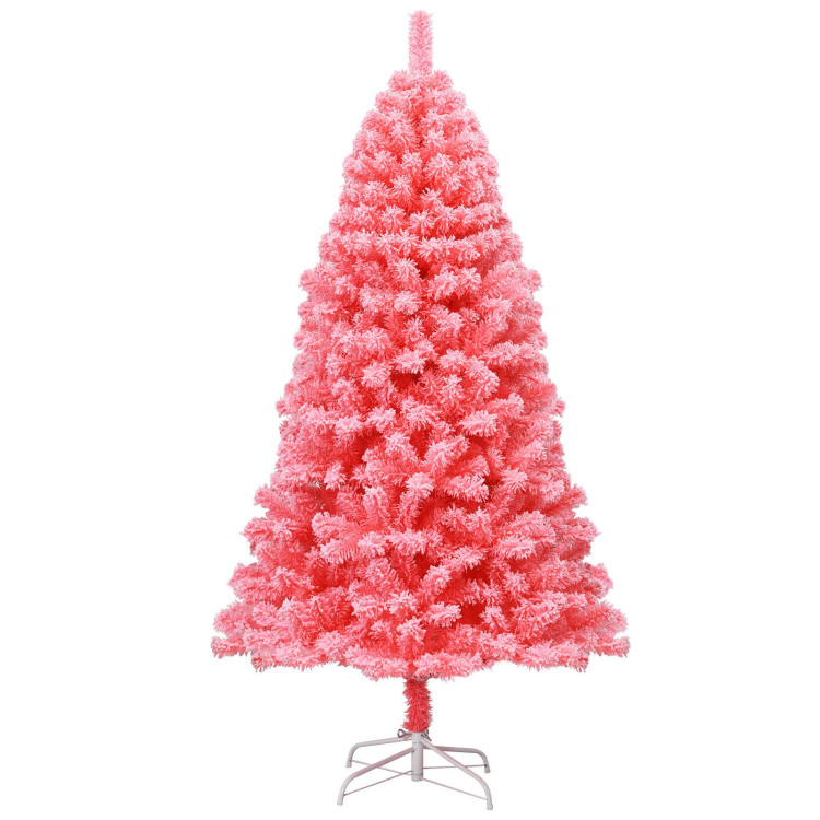Pink Christmas Tree with Snow Flocked PVC Tips and Metal Stand-6.5 ftCostway Gallery View 1 of 10